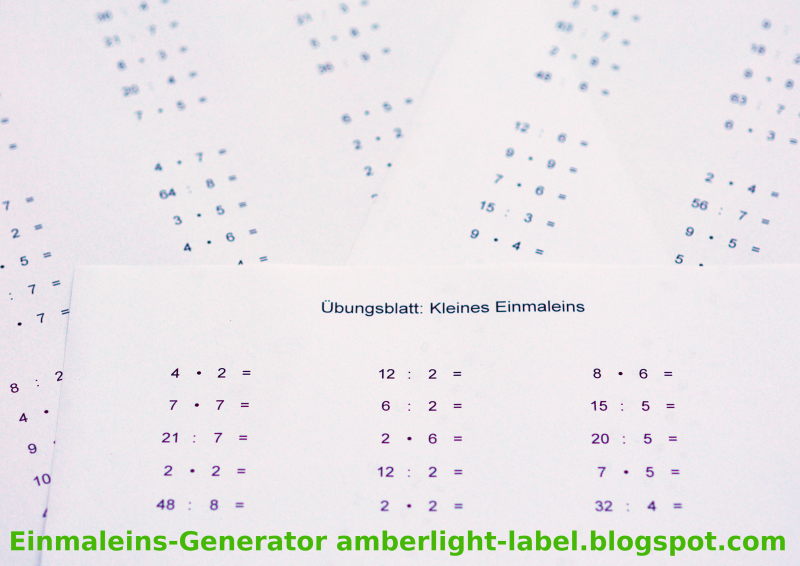 Einmalseins Generator 1×1 Übungsblatt Arbeitsblatt