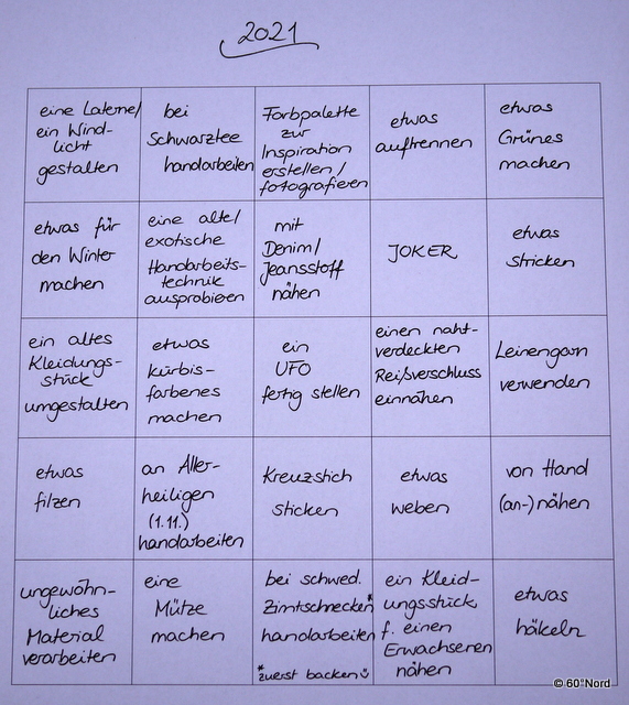 Bingo #HerbstHandarbeitsbingo 2021 von 60°Nord