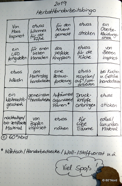 Bingo #HerbstHandarbeitsbingo 2019 von 60°Nord