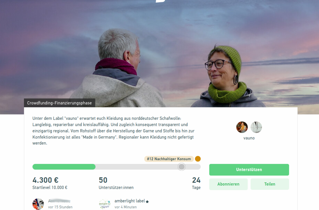 Crowdfunding Vauno Kleidung aus Elbwolle Spendenzehnt