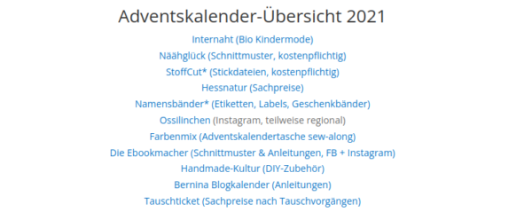 Übersicht Adventskalender online 2021 DIY